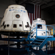 SpaceX spacecrafts the Dragon and the DragonRider sit on display at the SpaceX facility in Hawthorne.